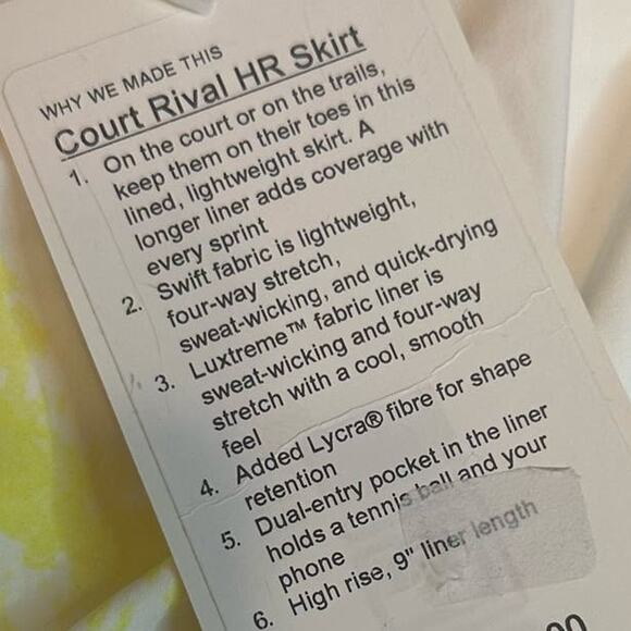 Lululemon White/yellow COURT Rival HR SKIRT Size 8 - Picture 3 of 3